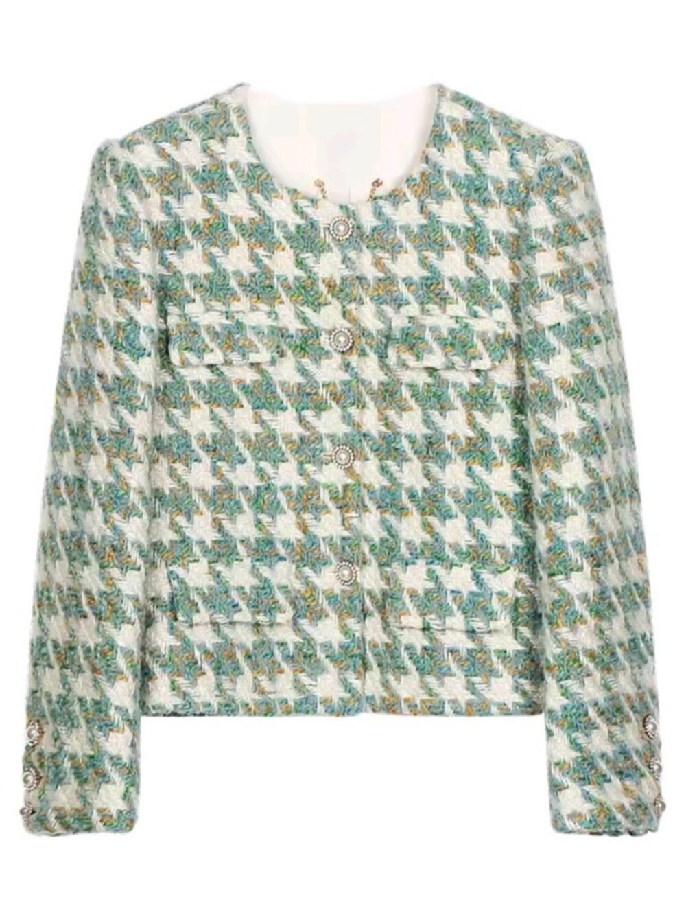 Elegant Shimmer Tweed Jacket for Women Luxury Double Breasted Rhinestone Buttons